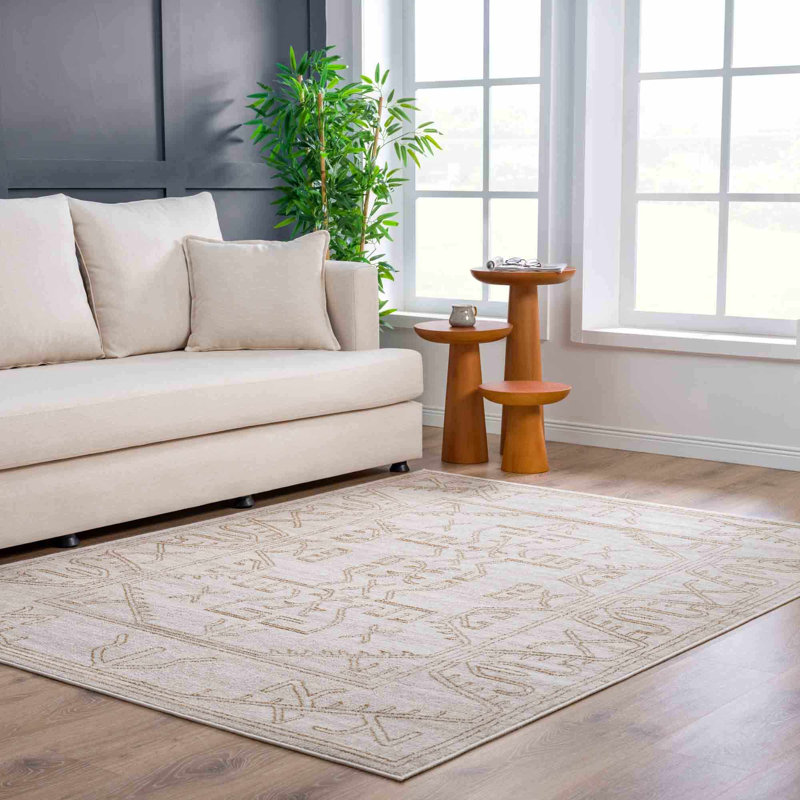 Divyar Southwestern Cream/Gold Area Rug, Rectangle 7'10" x 10'