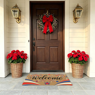 24 x 36 in Independence Day Firework Star Welcome Design Entrance Mat Indoor Outdoor