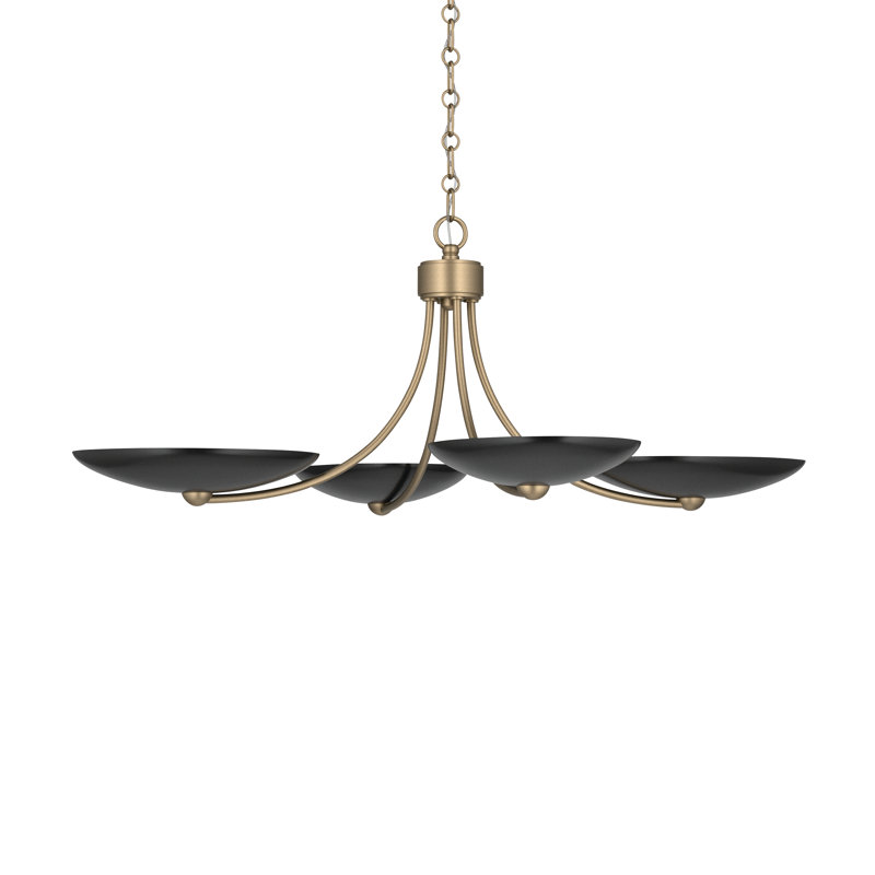 Lustre convertible XL 4 lumières Palmela 32 pouces au fini bronze champagne avec abat-jour noir, Champagne Bronze/Black
