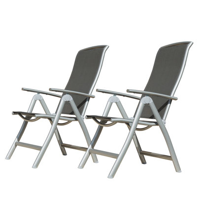 Patio Folding Chairs Set Of 2, Aluminium Frame Outdoor Reclining Patio Chairs For Garden Camping Poolside Beach Deck, Adjustable High Back Lawn Chairs With PVC-coated polyester Fabric Seat