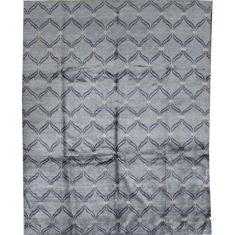 Tapis bleu clair noué à la main de haute qualité