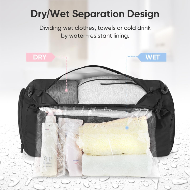 Waterproof Lightweight Carry-on Gym Bag with Shoe and Wet Clothes Compartments, Black