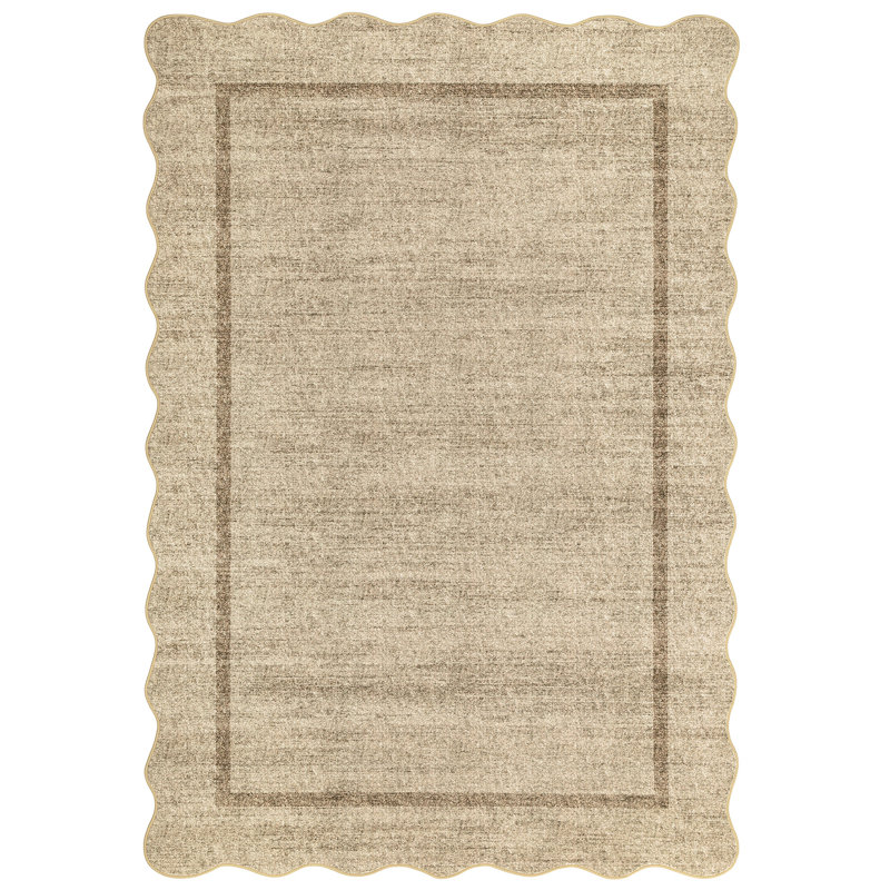 Scalloped Area Rugs Non-Slip Bordered Floor Mats, Non-Shedding Soft Low Pile Modern Accent Rugs, Washable Farmhouse Indoor Carpet for Living Room, Bedroom, Office