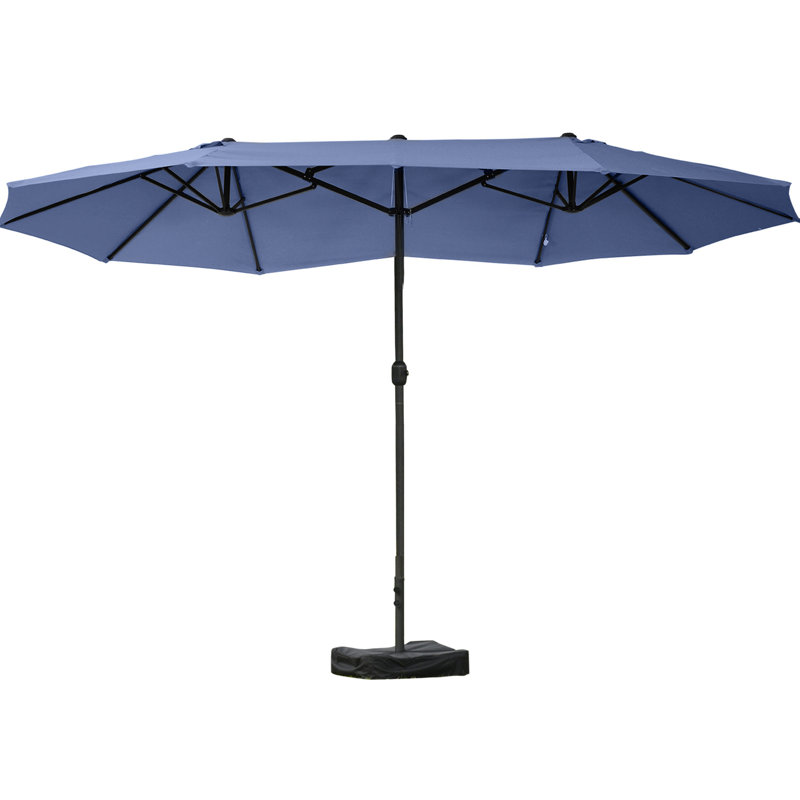 Parasol de patio bleu foncé de 15 pi, structure rectangulaire en acier absorbant les chocs, manivelle, double face pour piscine, auvent insonorisé pour terrasse, bord de piscine,