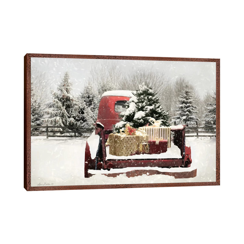 Snowy Presents by Lori Deiter - Print on Canvas, 45.72cm H x 66.04cm W x 3.81cm D, Classic Brown Wood Framed