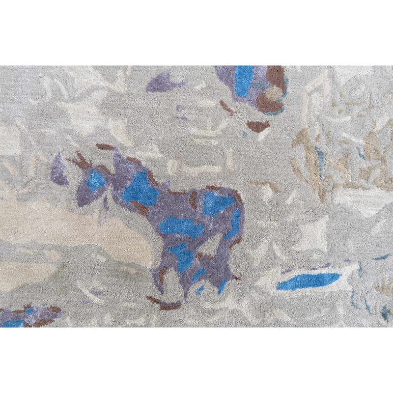 Abstract Area Rug in Gray/Blue/Brown, Rectangle 5' x 8'