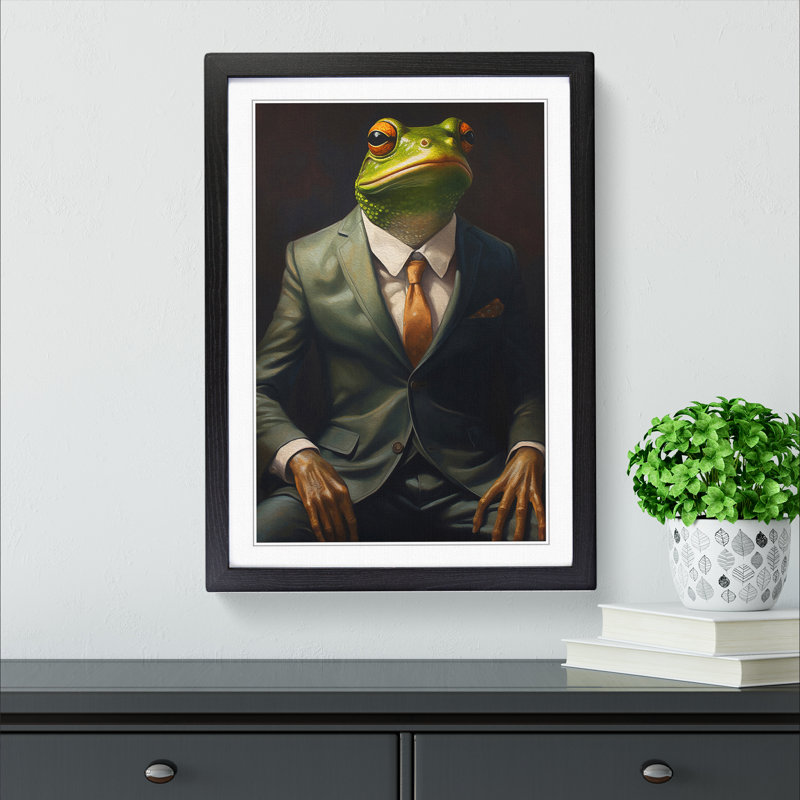 Frog in a Suit Painting No.2 - Framed Print, Black Framed, 64cm H x 46cm W