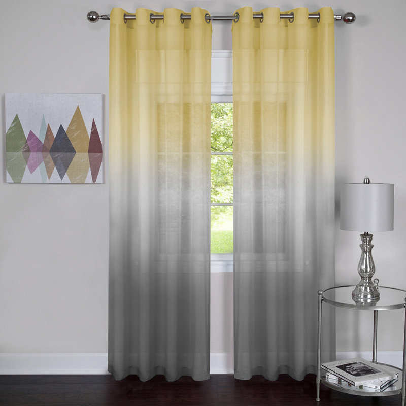 Paire de rideaux semi-transparents avec œillets Wetherell, Gris / jaune, L 52 po x L 84 po