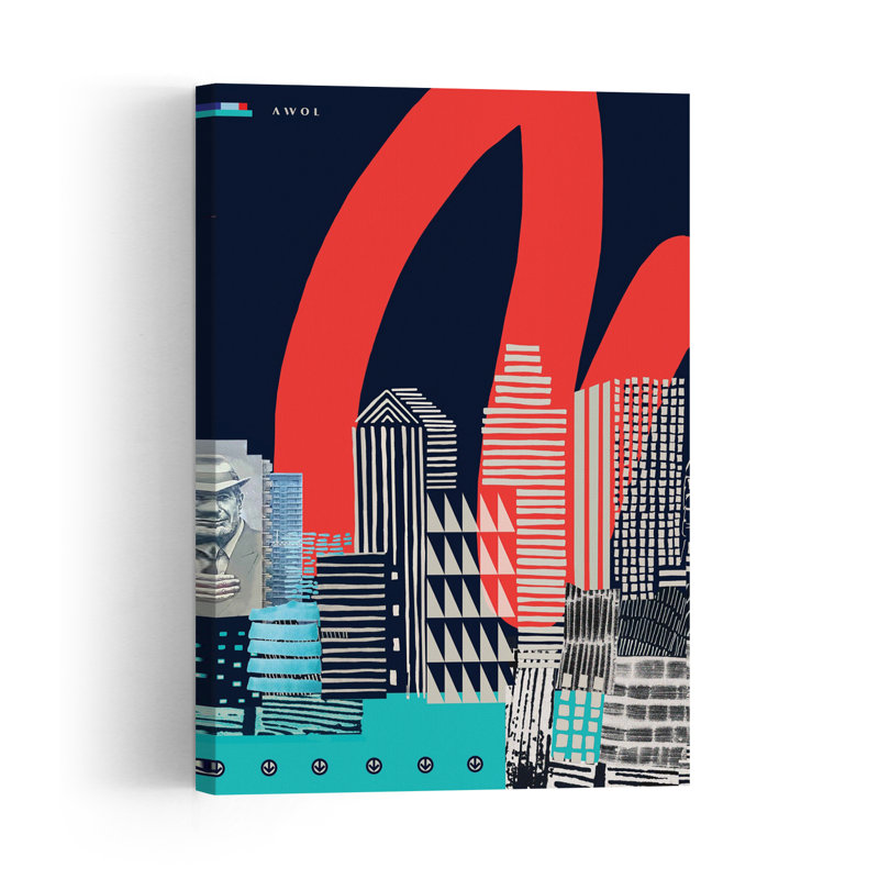 Urban Skyline Art, Montreal City Geometric Contemporary City Wall Art Print 1 Piece Wrapped Canvas Wall Art