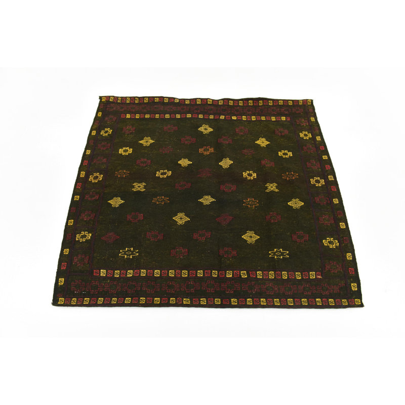 Tapis de zone en laine vert 4 pi 2 po x 4 pi 4 po one-of-kind-noué la main Earley