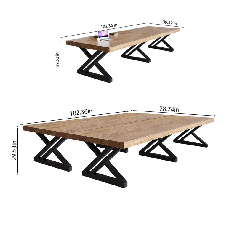 Table de conférence modulaire moderne en noyer, plateau de table modulaire en bois massif (ensemble de 2)