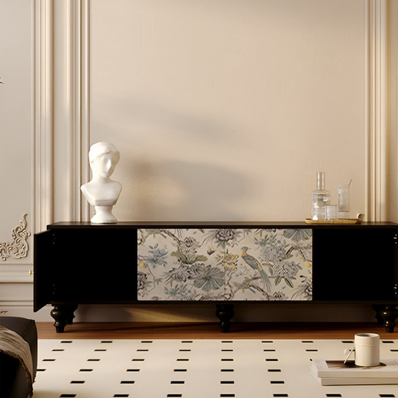 Meuble télé en pin massif avec armoires de rangement fermées, H 21,65 po x L 78,74 po x l 15,75 po