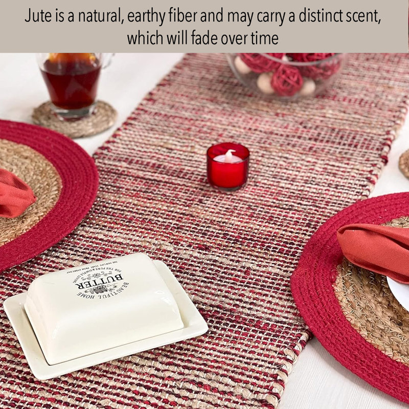 Chemin de table Pingham, 48 po x 13 po, Beige/rouge