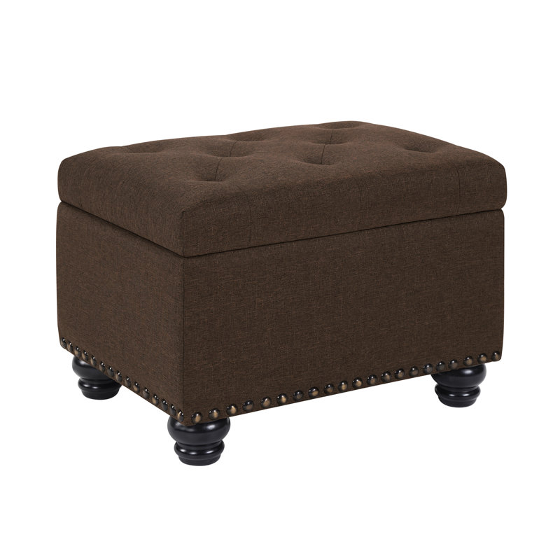 Frontenac 24" Wide Tufted Rectangle Storage Ottoman, Medium Brown Fabric
