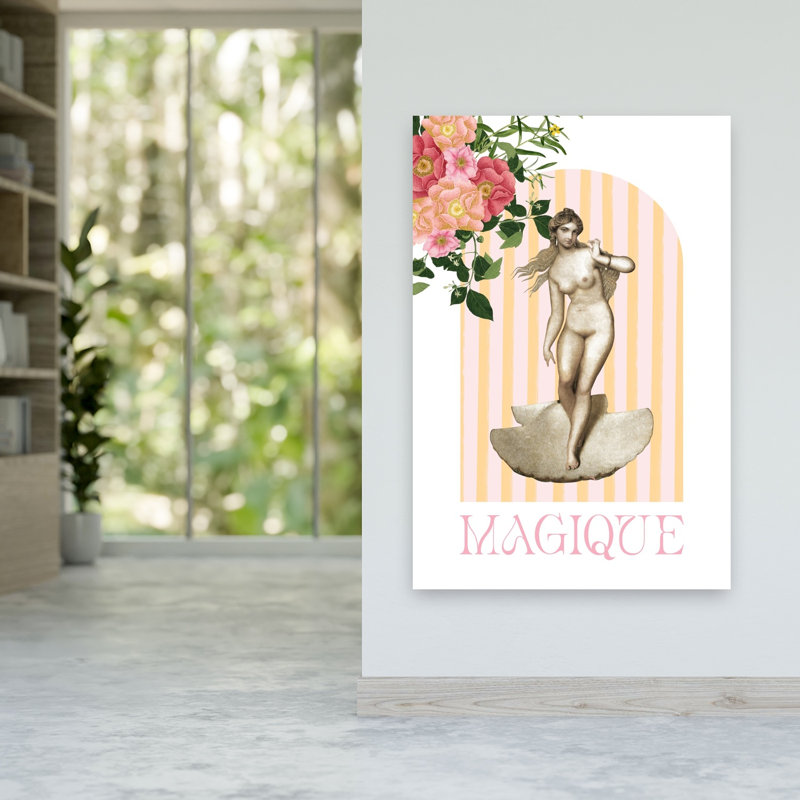 Arche florale classique de Vénus, onirique et élégante, rose, impression d'art mural de fleurs naturelles, H 60 po x l 40 po