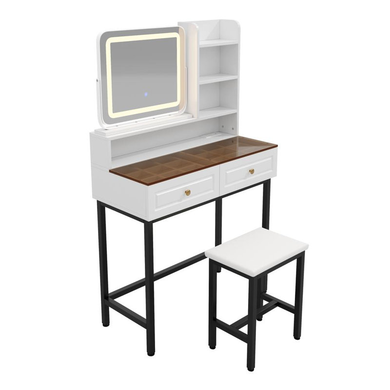 Makeup Vanity with 360° Rotatable LED Lighted Mirror