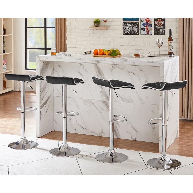 Ensemble de 4 tabourets de bar Aryelle, tabourets de bar à hauteur réglable, tabourets de bar avec coussin en cuir et base ronde en métal, chaises à hauteur de bar pour îlot de cuisine, noir