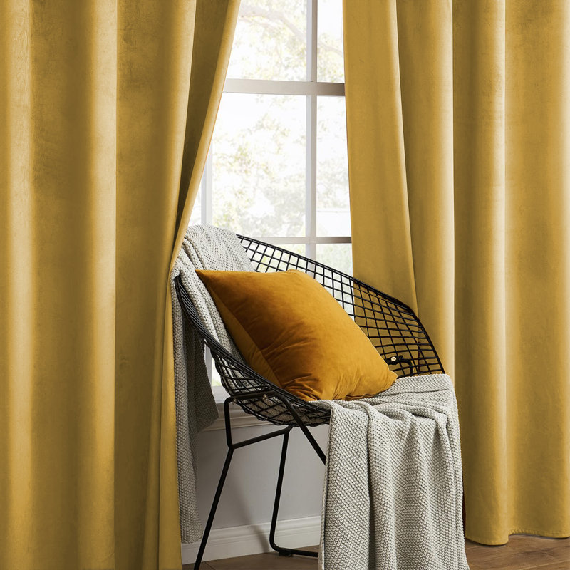 Luxury Crushed Velvet Eyelet sheer Curtain, 167.64cm Width x 228.6cm Drop, Ochre