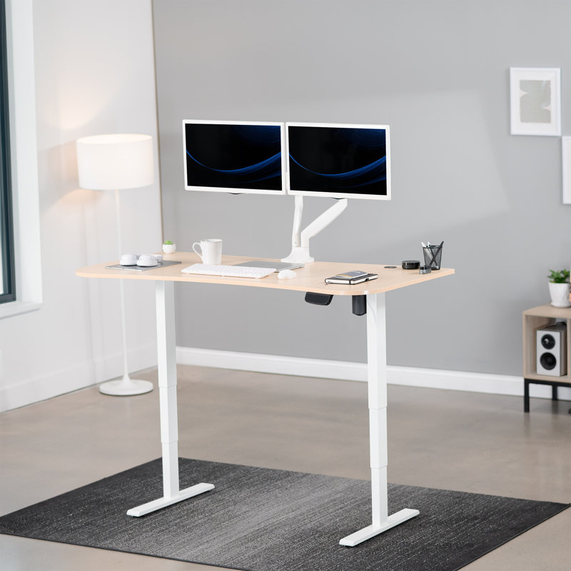 63" x 32" Electric Desk with Touch Screen Memory Controller, 2E1B Series, Light Wood/White