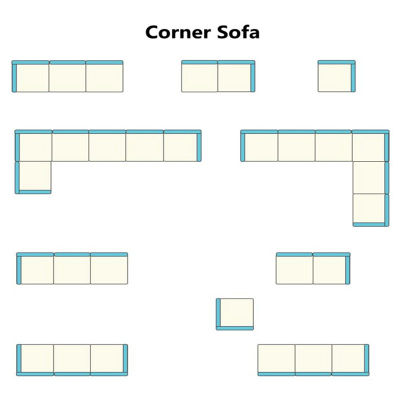 Ensemble de conversation modulaire en aluminium 4 pièces pour terrasse, canapé 7 places avec coussins gris clair épais et structure blanche et table basse