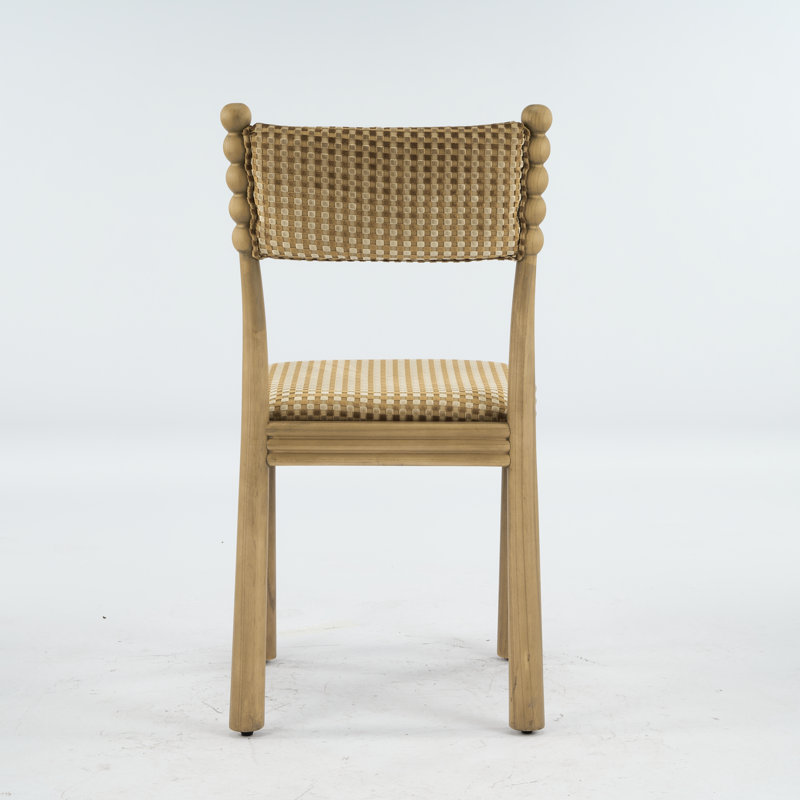 Hulu Chair 2pc Set, Natural Wood, Brown Checker