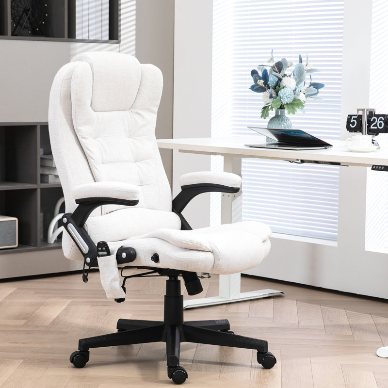 Chaise de bureau blanc crème avec 6 vibrations. Option de chauffage. Inclinable. Rembourré. Siège réglable de 17,75 po à 21,75 po. Massage vibrant abondant et confortable. Fonction. Colossal