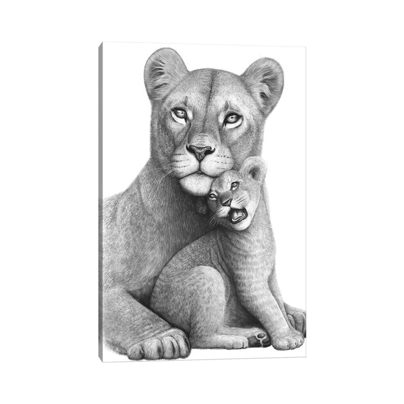 Lioness With A Baby by Valeriya Korenkova - Wrapped Canvas Print, 101.6 cm H x 66.04 cm W