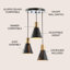 Luminaire suspendu conique à 3 lumières Zurcher