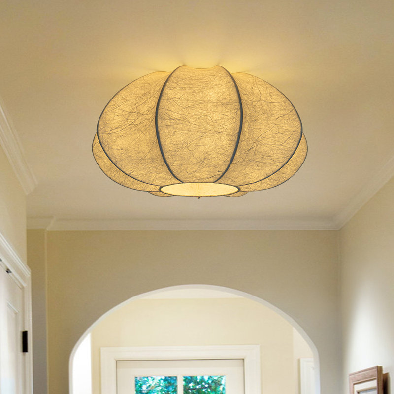Plafonnier encastré rond en soie de style lanterne à 1 lumière Aneve, H 10,2 po x l 19,3 po x P 19,3 po