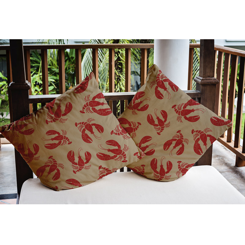 Coussin Nautical Nights Lobster Fest, 18 po x 18 po, Taupe / beige