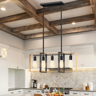 Luminaire suspendu en rotin, lustre campagnard industriel à 5 lumières, lustre de style campagnard, cadre tressé moderne bohémien, hauteur réglable, salle à manger, salon, cuisine, couloir, chambre à coucher, sur table