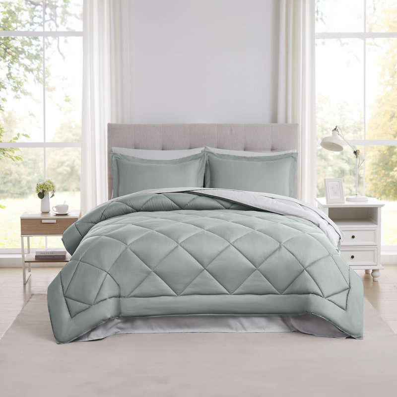 Dusty Sage Queen Microfiber 7-Piece Reversible Bed in a Bag Set