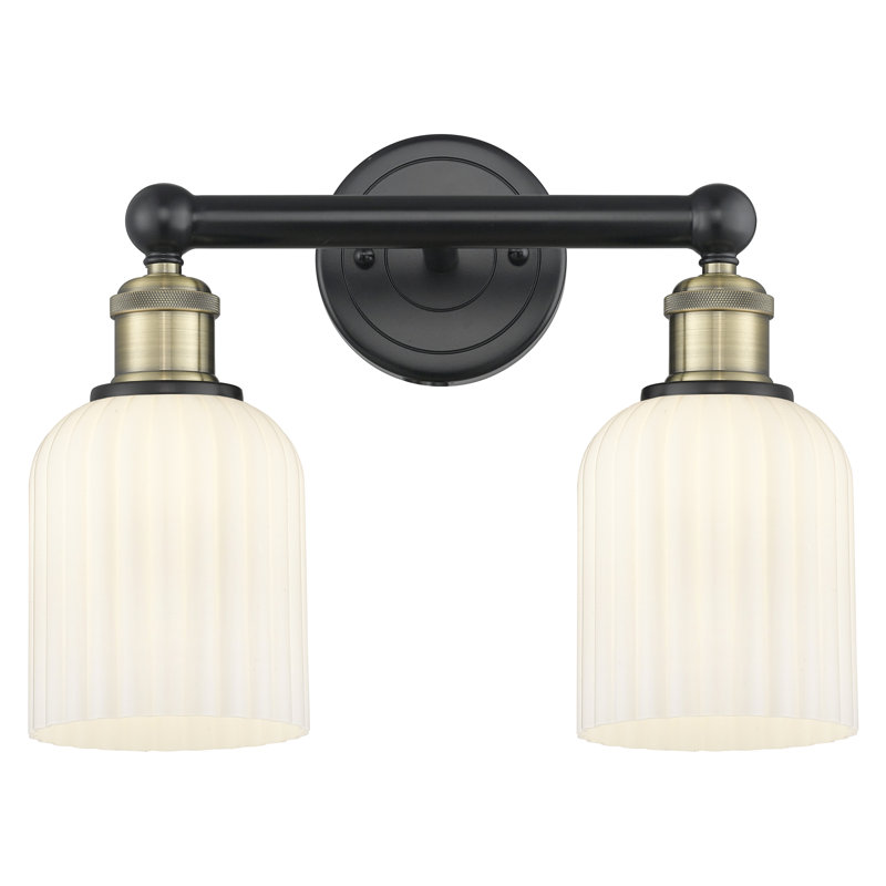 Edison Addeline 2 Light 14" Bath Vanity Light Shade, Black Antique Brass, White
