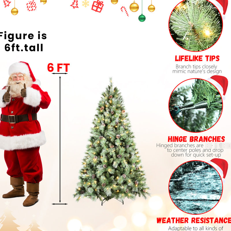 Arbre de Noël de 8 pi avec 550 lumières à DEL blanc chaud, 1858 pointes d'aiguille dure, 102 branches de pin, base de stabilité durable et décor de Noël réaliste