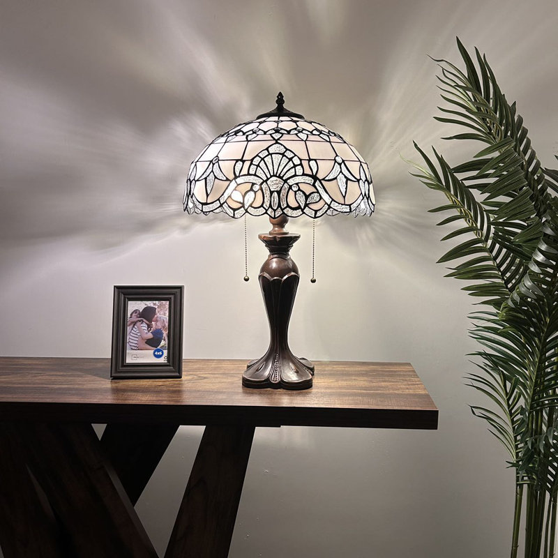 Haruko Tiffany Table Lamp Stained Glass Baroque Style Lavender LED Bulbs Included 16'W*16"D*24"H, White