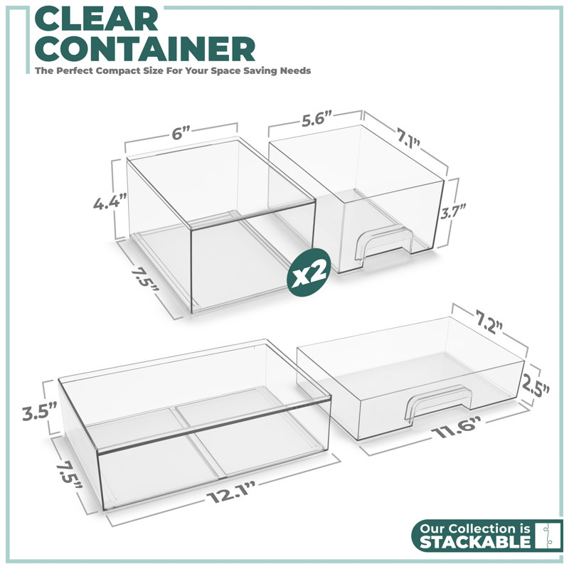 Sorbus Acrylic Storage Containers With Pull-out Drawers - 3 Pack, 4.4? Tall, Clear Stackable Storage Bins Set For Bathroom Organization