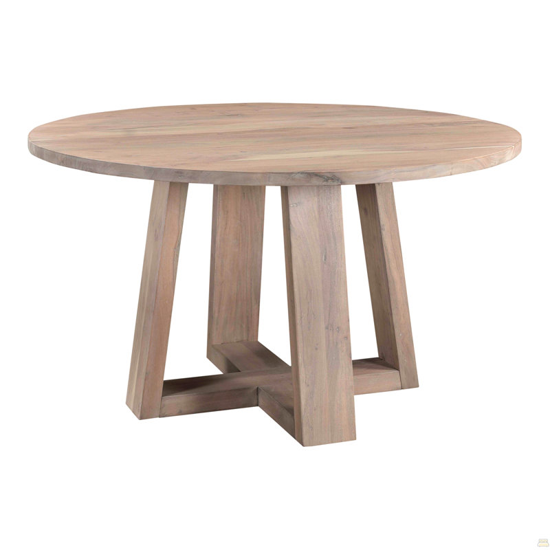 Table de salle à manger, ronde, acacia massif, 4 places, gris clair