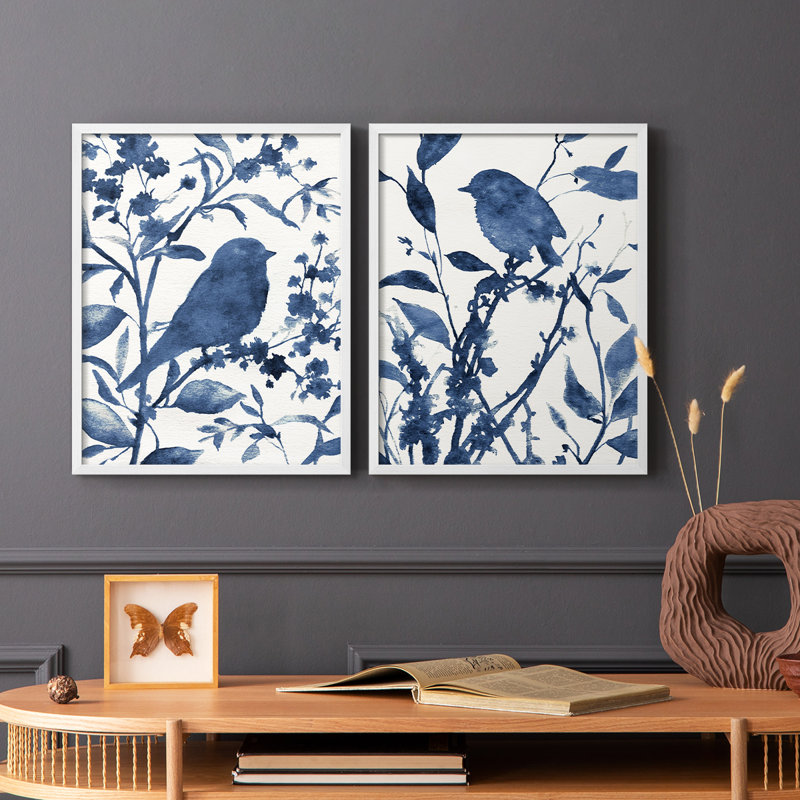 «Bluebird Silhouette I», reproduction encadrée de qualité supérieure - prête à être accrochée - aucun clou requis - aucun clou requis