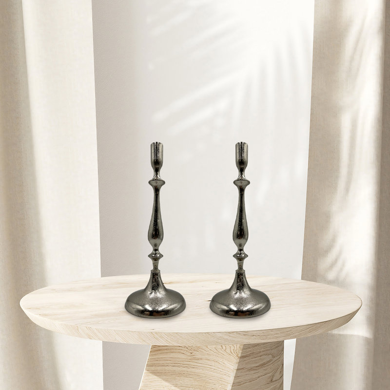19.5" H Aluminum Taper Candlestick, Silver