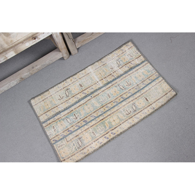 Small Handwoven Anatolian Mat With Soft Pastel Stripes - Turkish Kilim For Home Decor In Boho Entryway