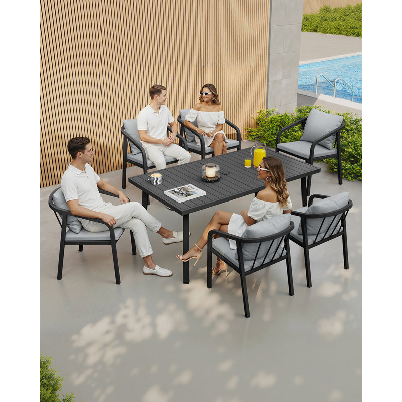 Table de salle à manger de patio rectangulaire pour 6 personnes en aluminium toutes saisons pour le jardin et la piscine (noir)