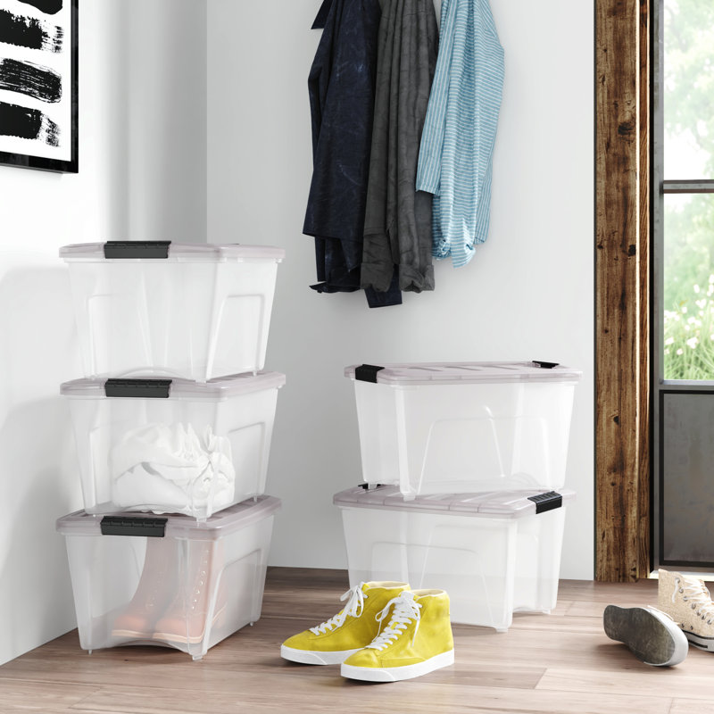 54 Qt./13.5 Gal. Plastic Storage Box with Latching Lid in Clear, 19, 9.625"H x 12.375"W x  15.375"D