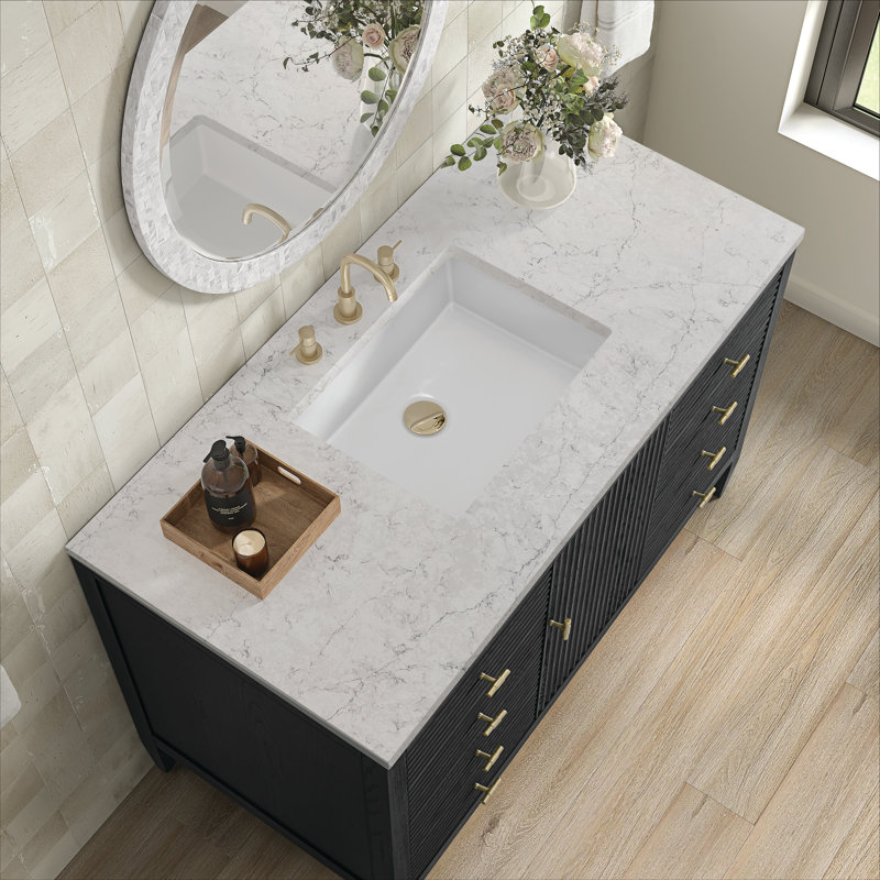 Myrrin 48'' W Single Vanity, Carbon Oak, Eternal Jasmine Pearl
