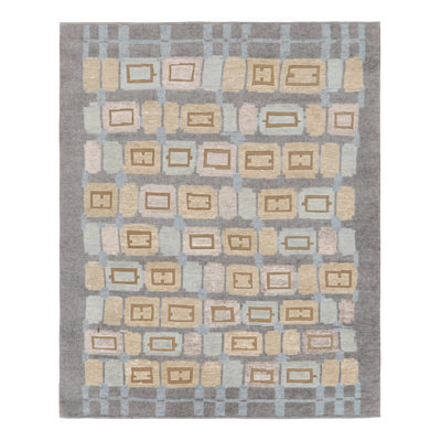 Rug & Kilim’S Scandinavian Style Rug In Blue, Beige-Brown & Gray Geometric Patterns