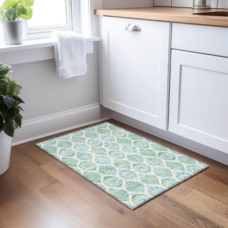 Sage Green Synthetic Flat Woven Washable Rectangular Rug 1'8" x 2'6"