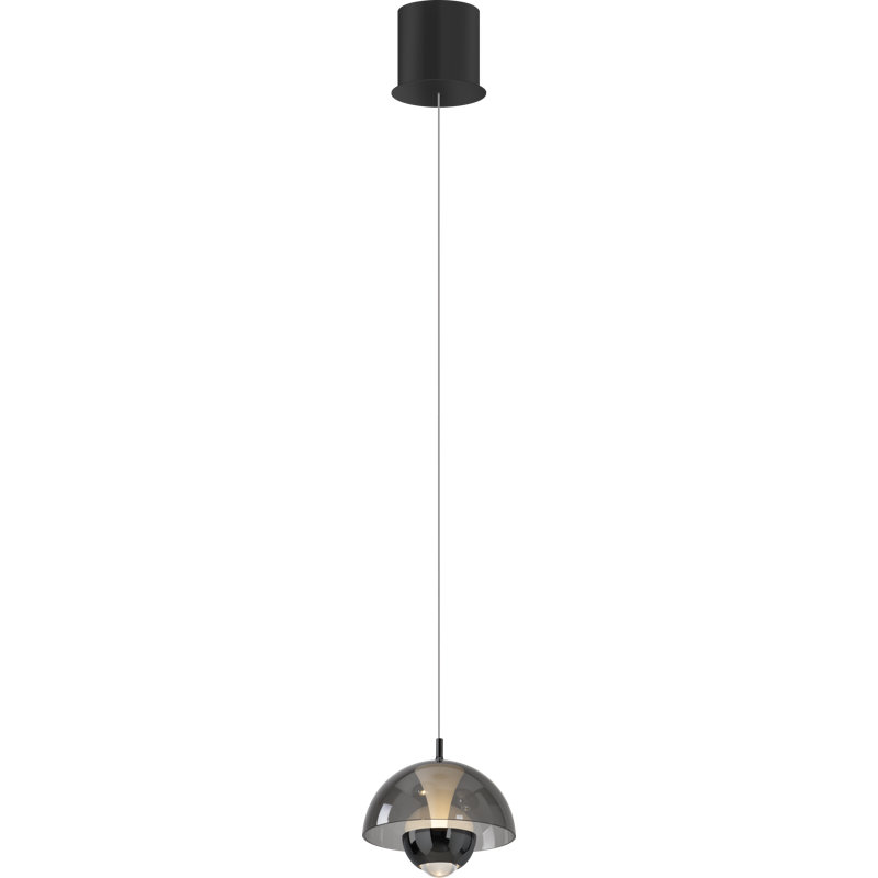 Luminaire suspendu 1 lumière DEL Nayard, Noir, Fumée / chrome