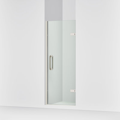 Porte de douche à pivot sans cadre de 3/8 po X l 27,5 po X l In28 po X l 71-1/2 po avec verre transparent cristal de 3/8 po et poignées de porte verticales à l’arrière et à l’arrière