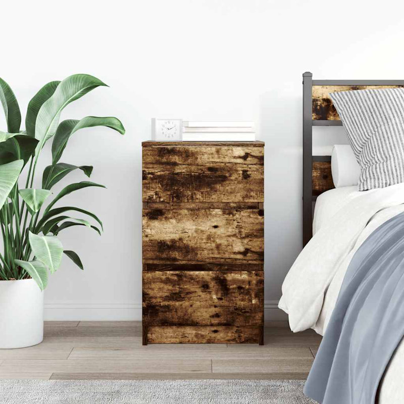 Bedside Cabinet With 3 Drawers 39X35x65 Cm, Smoked Oak