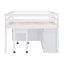 Lit mezzanine double avec bureau d'écriture rétractable et 4 tiroirs de rangement, structure superposée en bois massif blanc-190867103-190867102