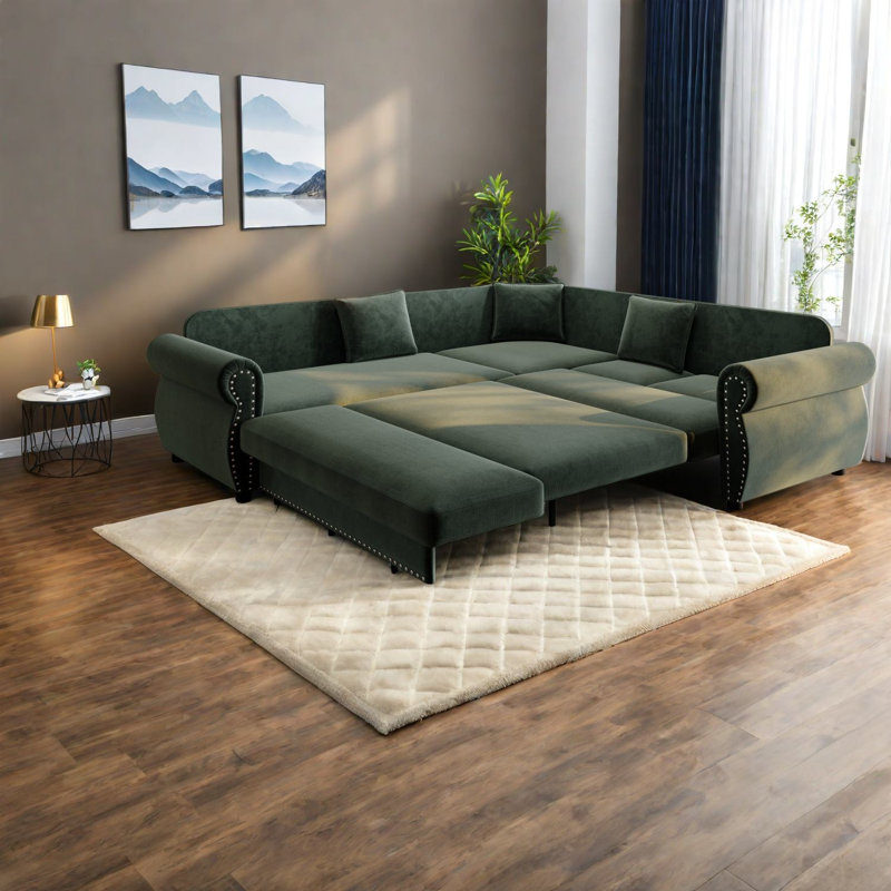 Canapé-lit d'angle à compression, canapé moderne en chenille de 224 cm (88 po) pour la maison, Vert
